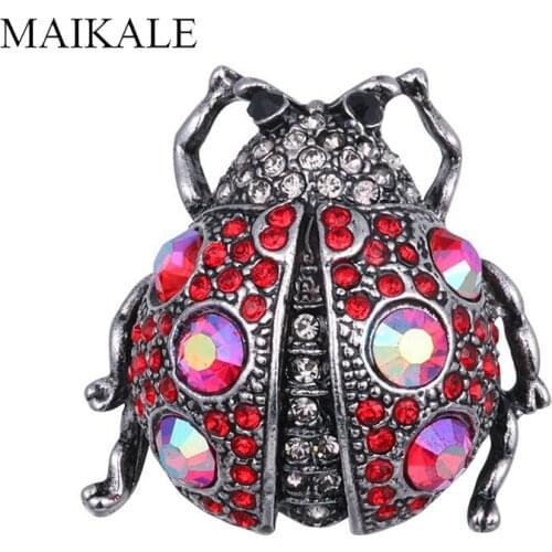 MAIKALE 2019 Crystal Ladybug Brooch Pins Rhinestone Insect Brooches for Womens Clothes Kids Bag Accessories Broches Charm Gifts