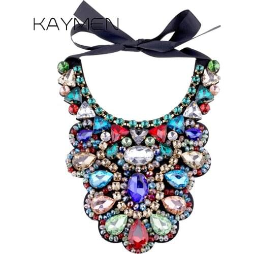 Fashion Luxury Handmade Statement Crystal Necklace for Women Bohemian Style Multicolor Glass Stone Torques Necklace Party 1521