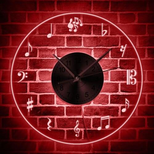 Music Notes LED Wall Clock Acrylic Moon Clock Wall Art Musical Theme Home Decor Handmade Gift For Musician Music Lover Watch
