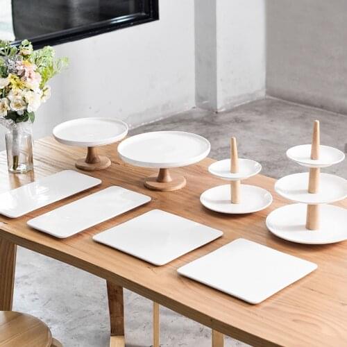 High-foot Ceramic Cake Tray Set Table Dessert Table Display Stand Cake Stand Birthday Snack Three-tier Tray Dessert Plate