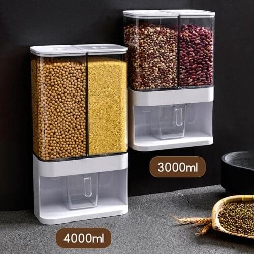 Wall-mounted Kitchen Food Press Storage Box Cans Transparent Container Boxes Rice Cereals Grain Bean Dispenser Tank Organizer