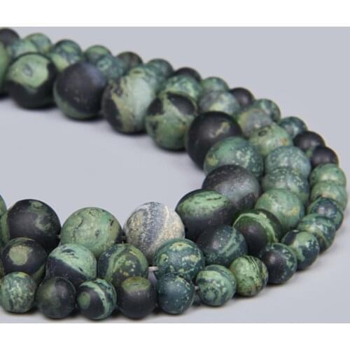Natural Green Frosted Stone Kambaba Jaspers Round Loose Matte Beads For Jewelry Making DIY Bracelet Earrings Accessories 15