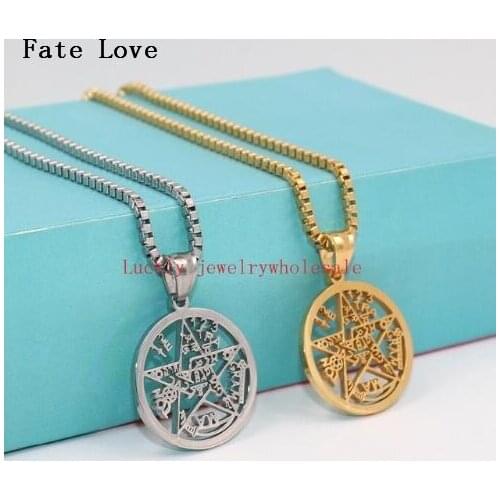 Fate Love women Men New Pentagram Pendant Amulet Gold Stainless Steel Magic Gothic Jewelry with Box Link Chain satanic worship