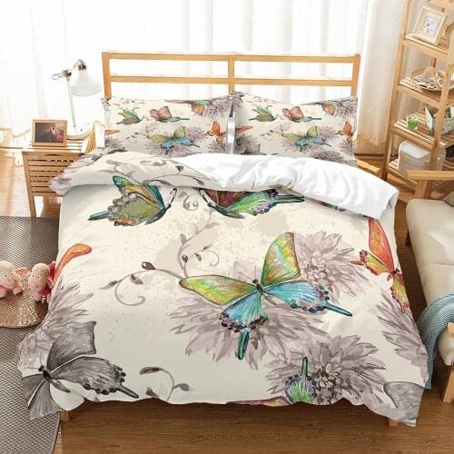 Green Butterfly Printed Bedding Cover Comforter Cover Pillowcase Single Double Full Queen Girl Bedroom Decorative Linen Cover