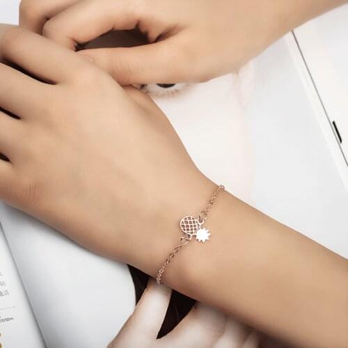 Hollow Pineapple Fruit Rose Golden Silver Plated Adjustable Bracelets for Women