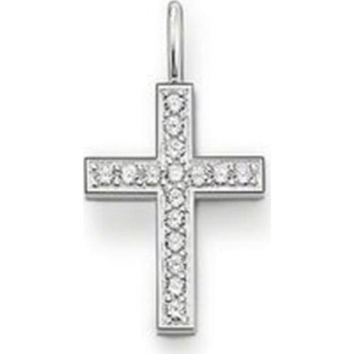Silver Plated One Line Zirconia Cross Pendants Fit Chain Bracelet Necklaces, Most Fashion Glam Jewelry Best Gift for Women Men