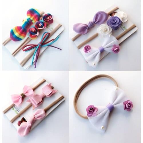 3pcs/Sets Newborn Infant Baby Girls Boys Headband Flowers Rainbow Print Headwear 3 Colors