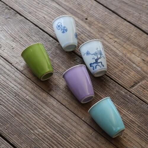 Hand Painted Master Cup Grass Wood Gray Glaze Personal Tea Cup Porcelain Kung Fu Tea Set High Cup TeaCup Fragrance-Smelling Cup