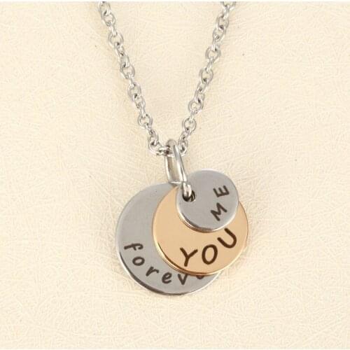 Engraved Stainless Steel ME YOU Forever Round Disc Pendant Necklace Gift for Mother
