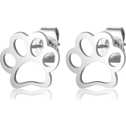 Stainless Steel Jewelry Cutting Dog Paw Print Earrings Female DIY Fashion Earrings Gold Puppy Paw Stud Earrings For Women