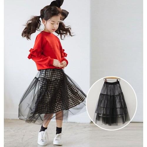 Mesh Patchwork Cotton Skirts For Girls 12 Year Baby Big Girls Clothing Autumn Long Skirts For Children Girls Causal Kids Clothes