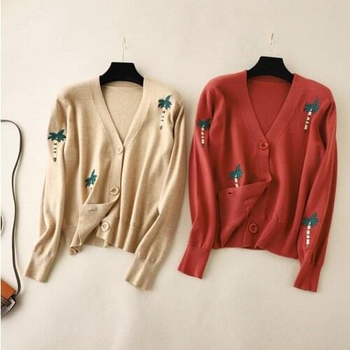 SINGREINY Women Embroidery Knitted Cardigan Long Sleeve V Neck Single Breasted Loose Sweater Autumn Winter Thick Warm Outerwear