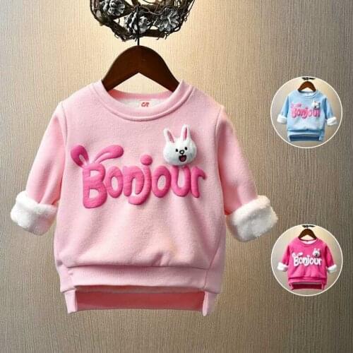 Girls Hoodies Cartoon Letter Thicken Plus Velvet Sweatshirts For Girls Toddler Baby Clothing Autumn Winter Baby Pullover New