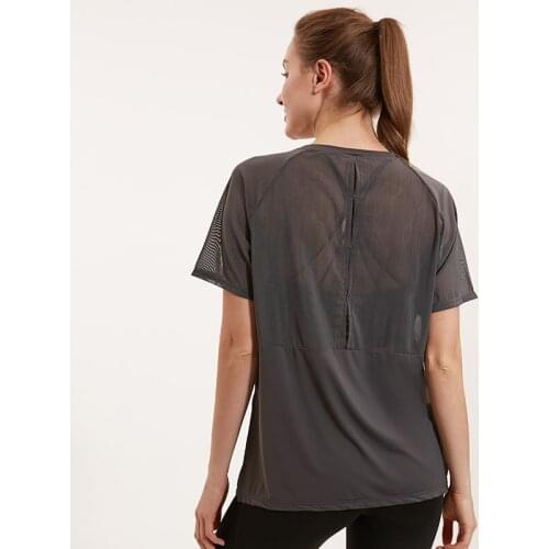 Vansydical Sexy Back Mesh Yoga Shirts Women Loose Sport Short Sleeves Quick Dry Fitness Gym T-shirts Workout Running Tees