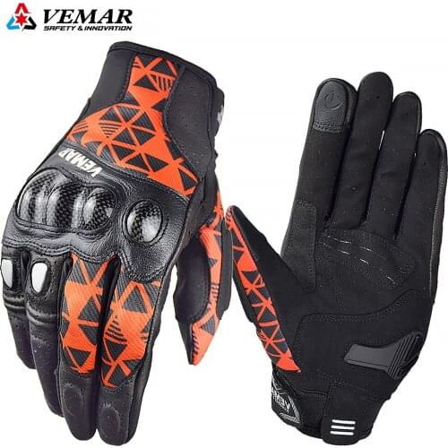 Vemar Motorcycle Gloves Men Carbon Fiber Leather Breathable Hard Knuckle Moto Riding Protective Gear Motocross Gloves M-XXL