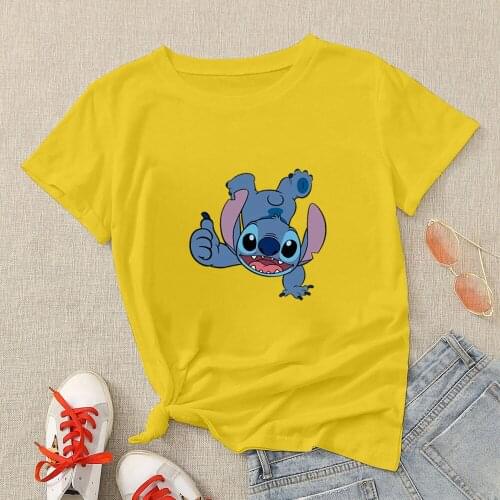 Disney Stitch Printed Women Tshirt Casual Cute Fashion European Clothes Kawaii 90S Short Sleeve Oversized Y2K Tops Wholesale
