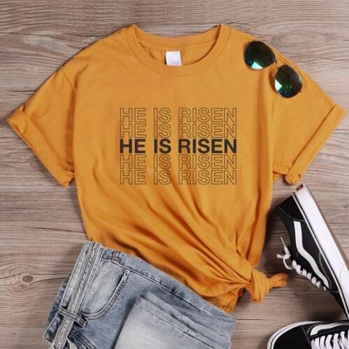 ONSEME He Is Risen Letters T Shirts Christian T Shirt Womens Faith Tees Casual Loose Cotton Tshirt Female Slogan Tops