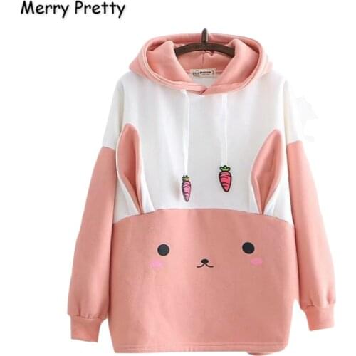 Merry Pretty Womens Cartoon Embroidery Plus Velvet Harajuku Hoodies Sweatshirts 2020 Winter Long Sleeve Thick Hooded Tracksuits
