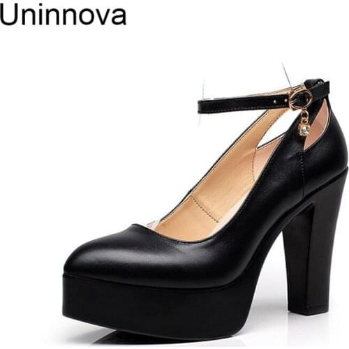 Uninnova Sapato Feminino Womens Microfiber Leather Platform Super High Heels Buckle Shallow Office Lady Pumps Court Shoes WP019