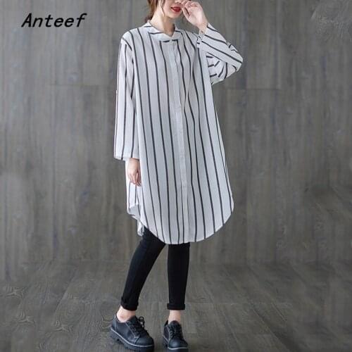 Anteef long sleeve oversize cotton vintage shirts for blouse Casual loose spring autumn tops women 2021 blouses button up shirt