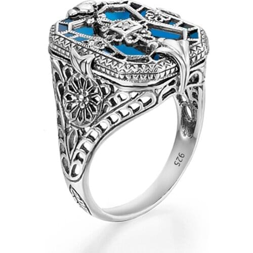 Szjinao Gothic Ring For Women Genuine 100% 925 Sterling Silver Blue Topaz Rings Gemstones Big Fine Jewelry Party Anillos Mujer