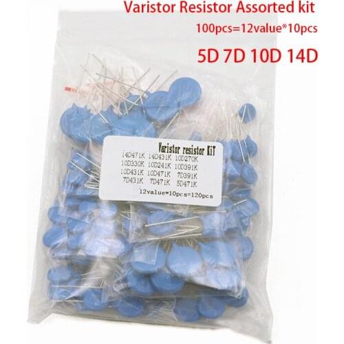 100pcs=12value*10pcs Varistor Resistor Assorted kit 5D471K 7D471K 7D431K 7D391K 10D471K 10D431K 10D391K 14D471K 14D431K 10D241K