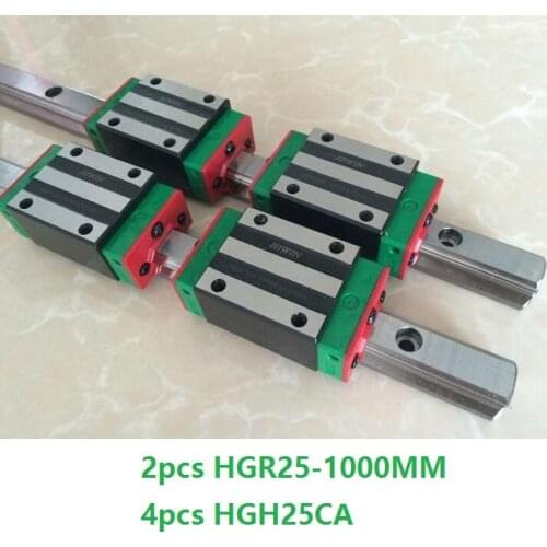 2pcs 100% original Hiwin linear guide rail HGR25 -L 1000mm + 4pcs HGH25CA Or HGW25CA Linear Block Carriage For CNC HGW25CC