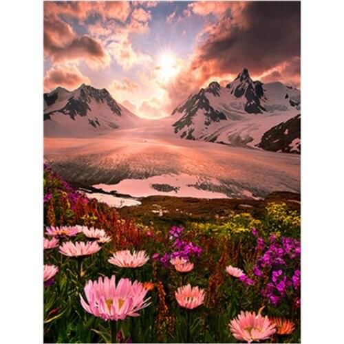 2019 new Diamond Painting mountain and flowers Scenery Diamond Embroidery Full Round/square Diy Kit Drill Needlework for gift
