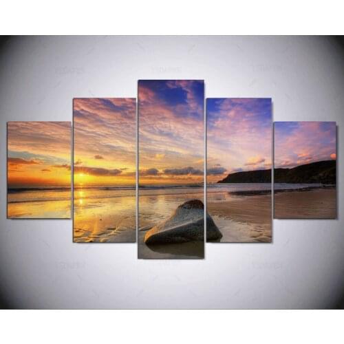 5 panel HD atardecer en la playa printed painting canvas home decor wall art picture for living room kn-221