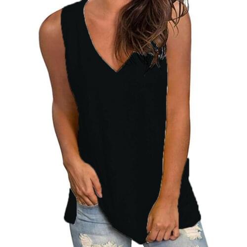 80% HOT SALES！！！Women Casual Summer Solid Color V Neck Sleeveless Loose Vest Blouse T-shirt