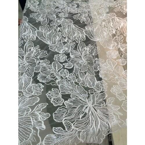 African French Lace Fabric High Quality SYJ-1727 Tulle Lace with sequins Fabric For Wedding