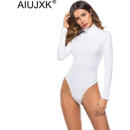 AIUJXK Turtleneck Long Sleeve Bodysuit Women Black White Ribbed Knitted Sexy Female Casual Basic Body Top Winter Bodysuits