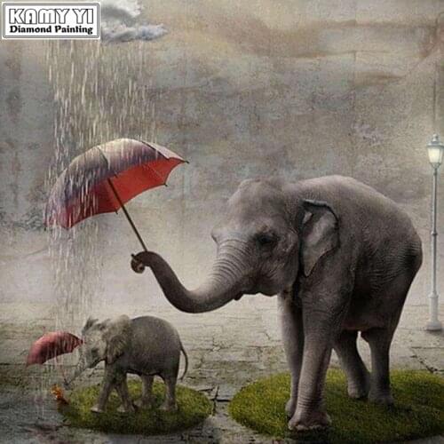 Full Square drill 5D DIY Diamond painting Elephant with umbrella Diamond Embroidery Mosaic Cross Stitch Rhinestone decoration