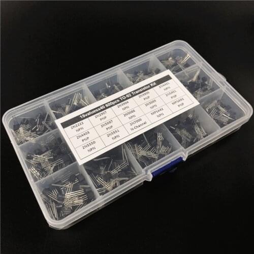 15Values x40 600pcs TO-92 Transistor Assortment Assorted Kit 2N2222 2N3904 2N3906 2N5088 2N5089 2N7000 MPSA42 MPSA92 etc