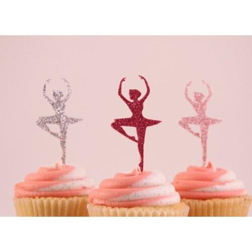 Glittery Ballerina Cupcake Toppers girl baby shower wedding Ballet Birthday, Dance Party Decor