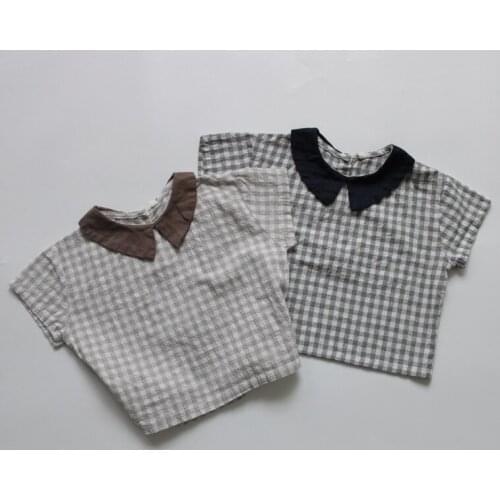 2020 Summer Unisex Children Cotton Linen Blouses Korean Style Short-sleeved Tops Toddlers Kids Loose Shirts