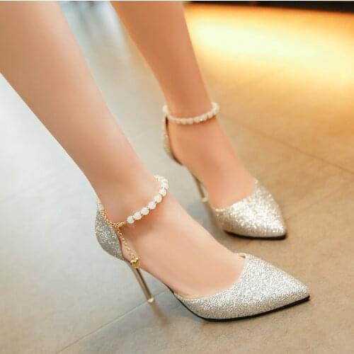 Beaded Buckle with High Heel Sandals Summer 2018 New Hollow Pointed Shoes Wild Stiletto Heels Ladies Shoes Casual Women