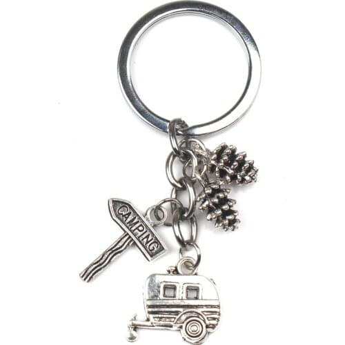 Camping Keychain Trailer RV Caravan Campground Key Chain, Nature Outdoors, Summer Vacation, Snowbirds Keyring Souvenir Key Chain