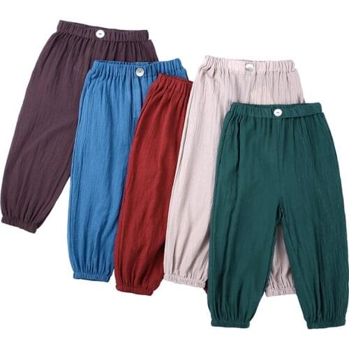 Casual Children Kids Boys Girls Pants Cotton Linen Trousers Loose Kids Clothes