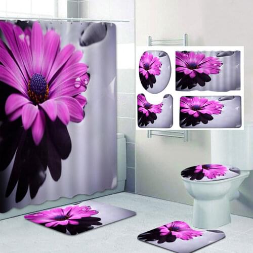 Flowers In Water Set Carpet Toilet Cover Bath Mat Sets Bathroom Curtain Waterproof With 12 Hooks Home Deco Free Ship