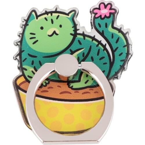 JF1139 360 Degree Cute Cat Finger Ring Smartphone Stand Holder Cactus Universal Cell Phone Holder Stand For Phone