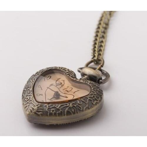 100pcs/lot Hot Sell Tea Glass Pocket Watch Pendant High Quality Quartz Gift Watch Women Necklace Wholesell