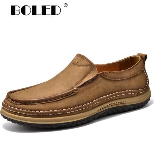 Natural Leather Shoes Men Loafers Waterproof Autumn Casual Shoes Flats Anti-slip Rubber Breathable Comfort Walking Men Shoes