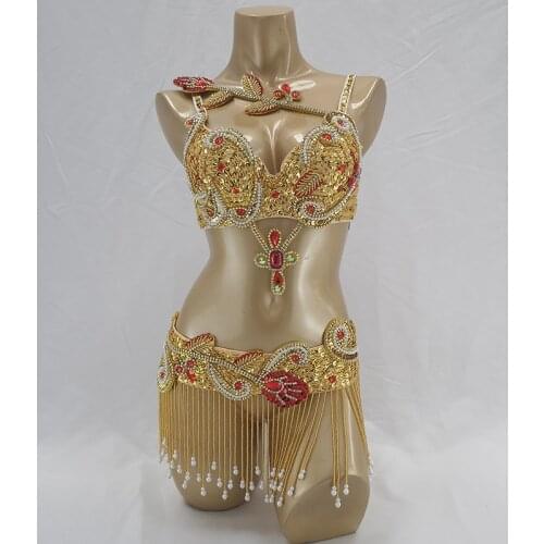 New Adult Womens Professional Belly Dance Clothing Performance Outfits Bead Crystal Belly Dance Costumes Set Bellydance Clothes