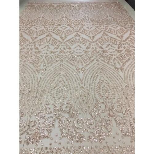 Stock 5yards HQ031# golden nude flash powder lace fabric for bridal wedding dress/sawing Free shipping