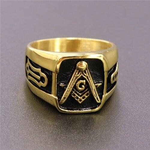 Megin D Hot Sale Vintage Square Freemasonry AG Stainless Steel Rings for Men Women Couple Family Friend Fashion Gift Jewelry