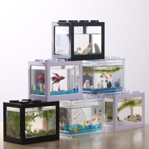 HiMISS Superposed Mini Aquarium Fishbowl for Rumble Fish Marimo Spider Marimo(No USB No Light)