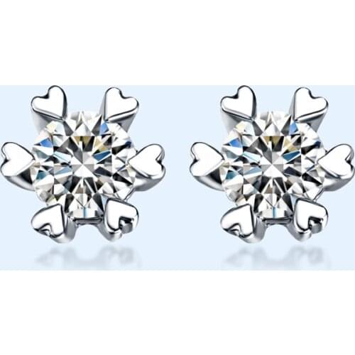 Minimalist Love Heart Small Earrings White Round Zircon Snowflake Stud Earrings Classic Silver Color Wedding Earrings For Women