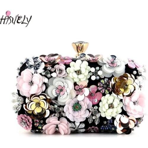 Fashion ladies flower dinner bag, wedding clutch bag, new year gift, new trend colorful flower pearl embroidery banquet bag