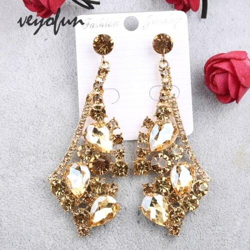 Veyofun Fashion Jewelry Symmetric Hyperbole Crystal Drop Earrings Luxury Rhinestone Dangle Earrings for Women